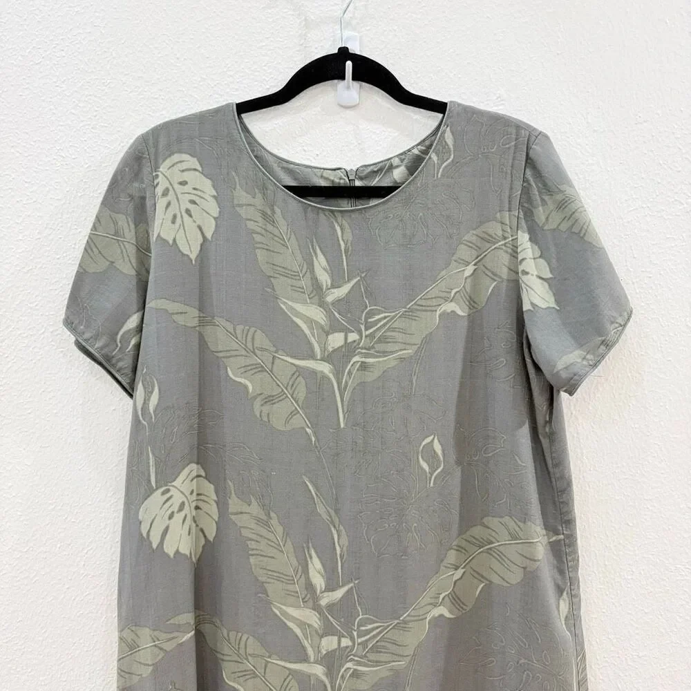 Hawaiian Reserve Collection Women's Size Large Gray 100% Silk Short Sleeve Dress - Picture 2 of 8